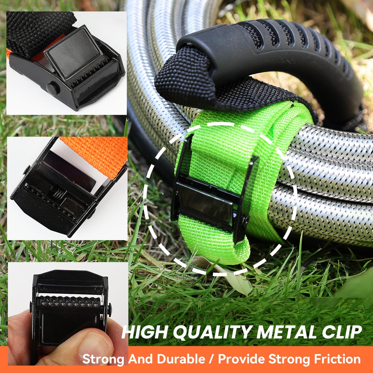 Heavy Duty Storage Straps with Handle and Easy Adjustable Steel Black Lock Slider Buckles,Extension Cord Strap for Cords Pool Hoses Ropes and Garden