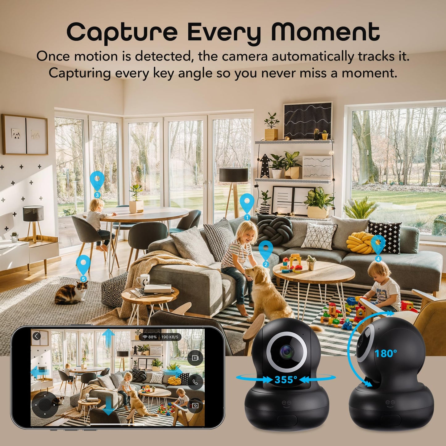 Geeni Sentinel Smart 2K Indoor Security Camera with Auto-Tracking - Dual-Band 2.4GHz & 5GHz WiFi, 2K HD Video, App & Voice Control, Motion Detection