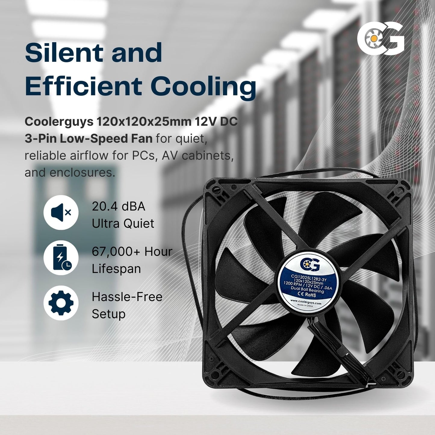 Coolerguys Dual Ball Bearing 12v 3pin Fan (120x25mm, Low Speed)