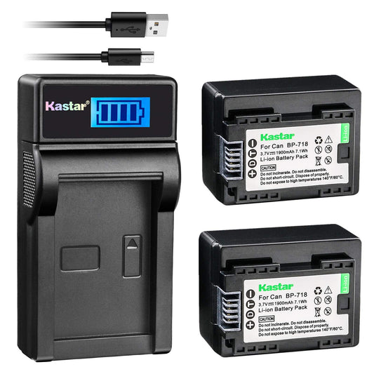 Kastar X2 Fully Decoded Battery + Slim LCD Charger for Canon BP-718 & VIXIA HF M50, HF M52, HF M500, HF R30, HF R32, HF R40, HF R42, HF R50, HF R52