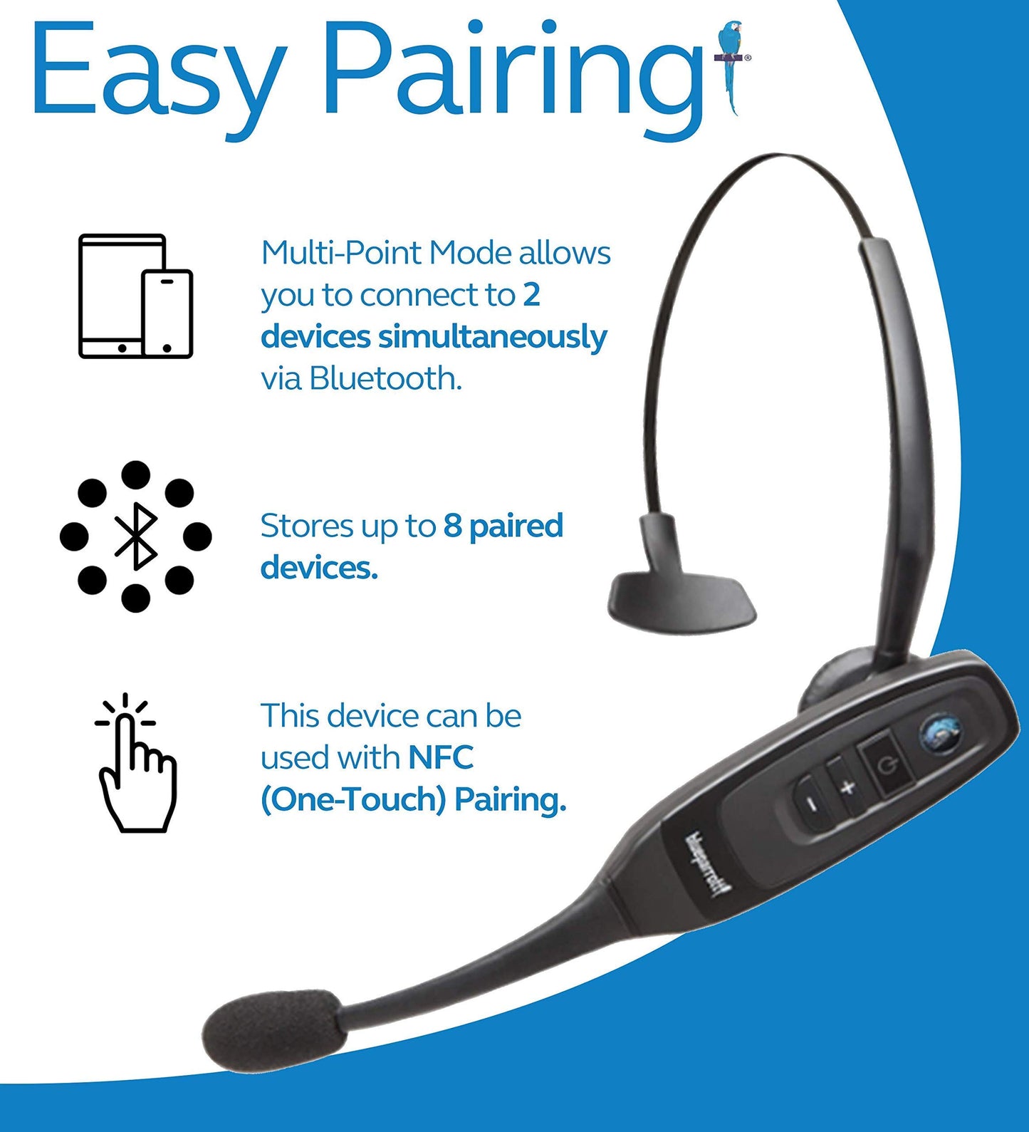 BlueParrott C400-XT Voice-Controlled Bluetooth Headset - Industry Leading Sound with Long Wireless Range, Noise-Cancelling - Compatible with iOS…