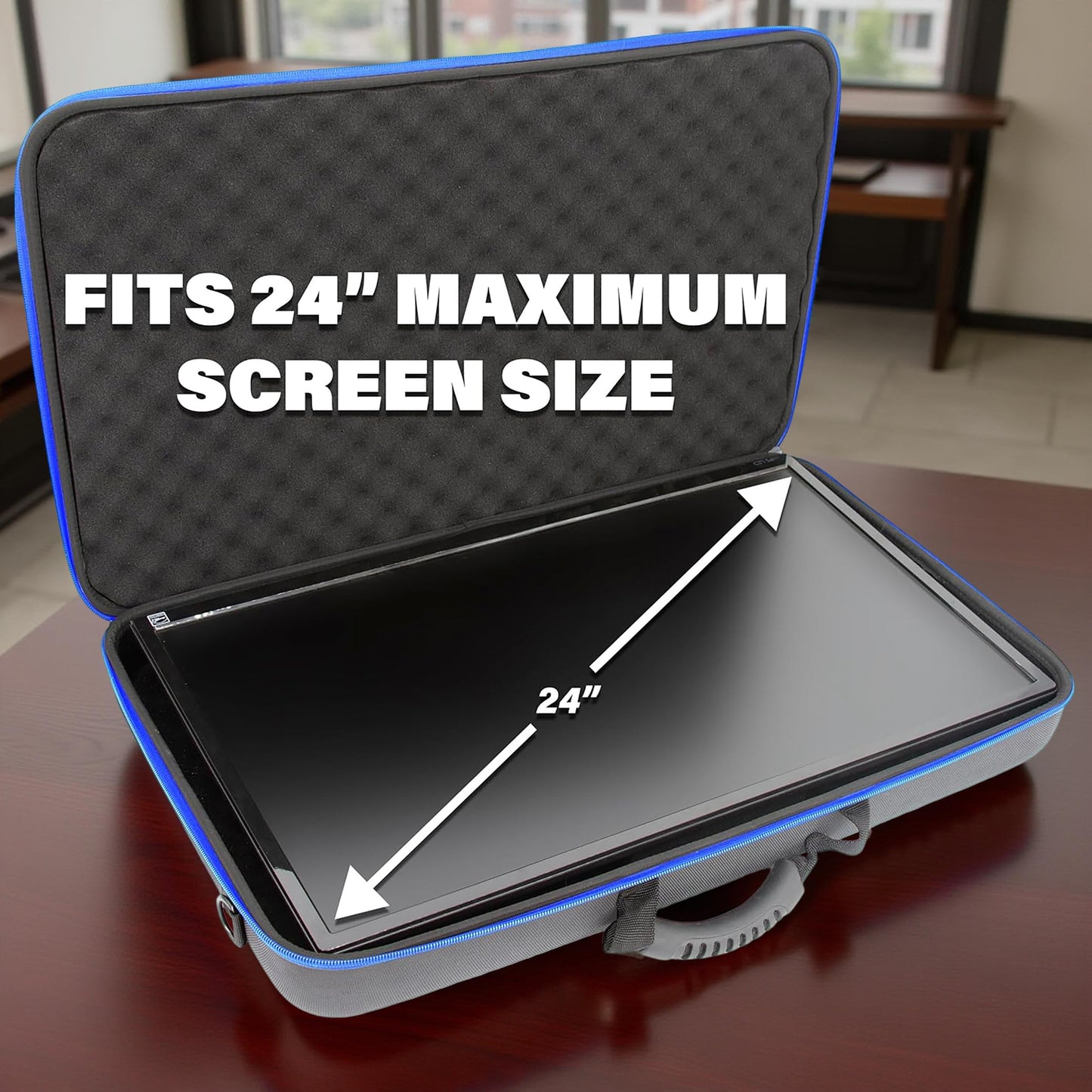 CASEMATIX Portable Monitor Case for 15.6" to 24" Gaming Monitors or Laptops, Hard Shell EVA Screen Cover with Padded Foam, Fits Accessories for 15.6