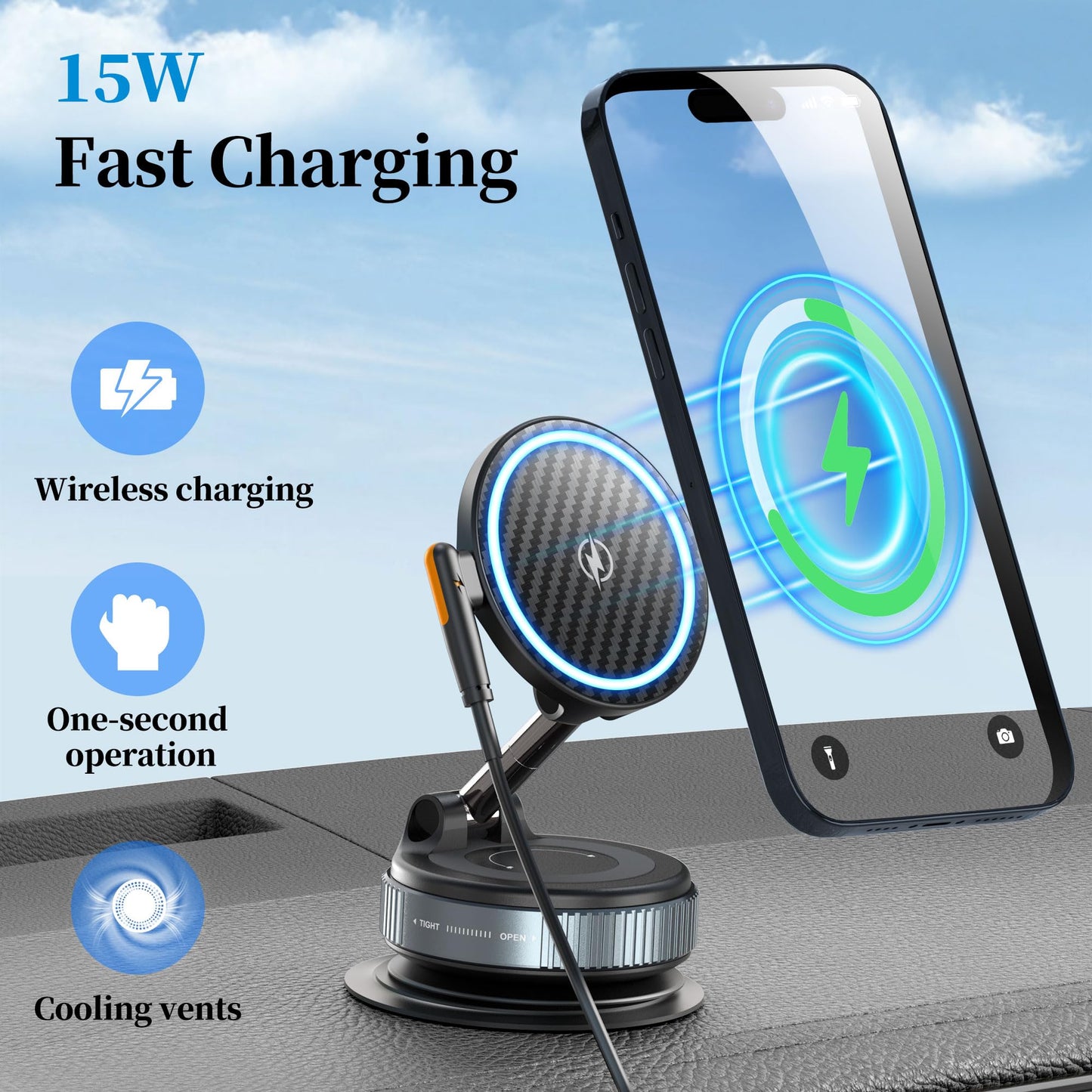 PlusAcc Vacuum Magnetic Phone Holder for Car, Suction Cup Phone Mount for MagSafe, 360°Rotatable Strong Magnet Stand for iPhone 16/15/14/13 in Smooth