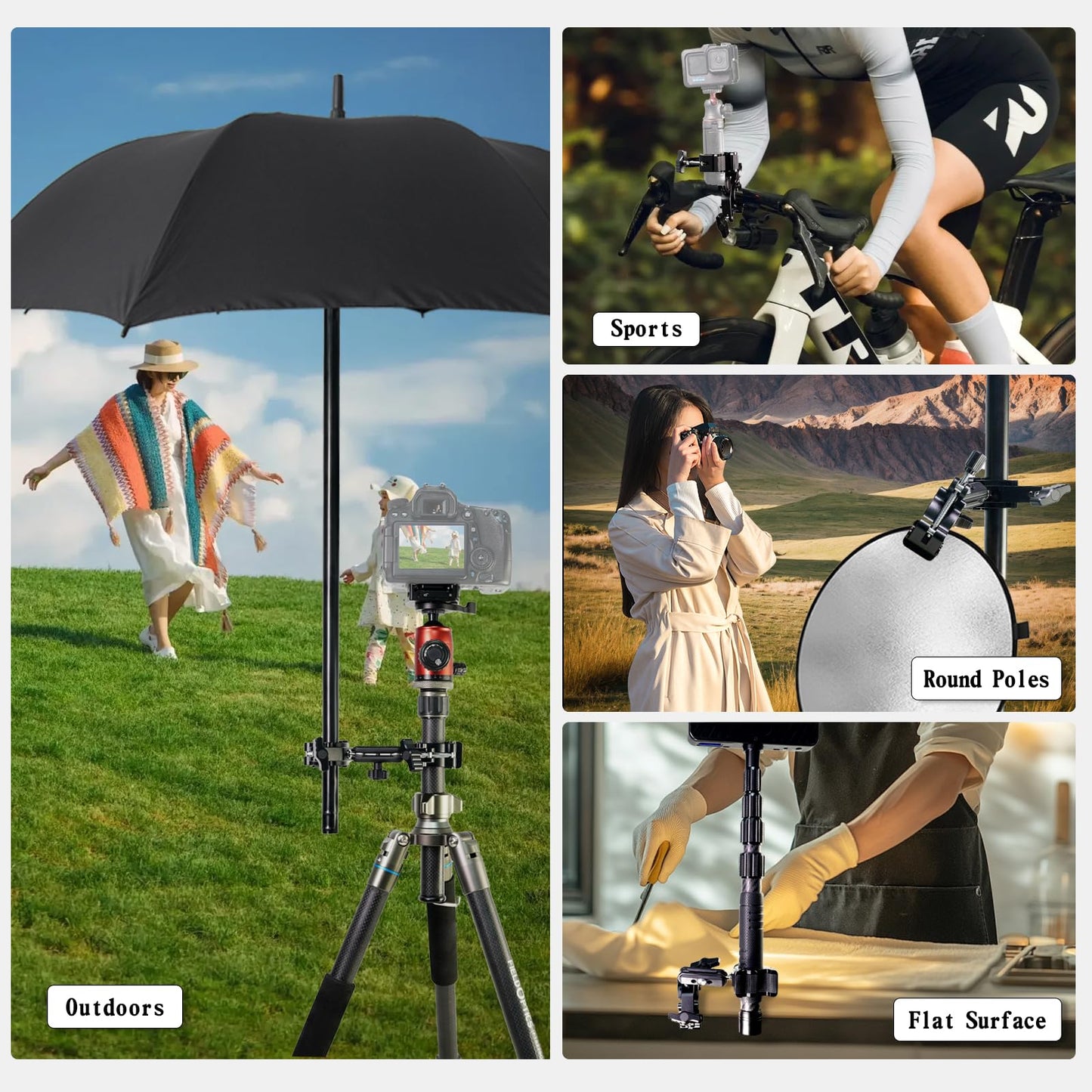 FIFIELD Double Super Clamp Camera Mount with Magic Arm, Desk Studio Light Holder, Ball Head Adapter for Photo Studio Light Stand, Photography