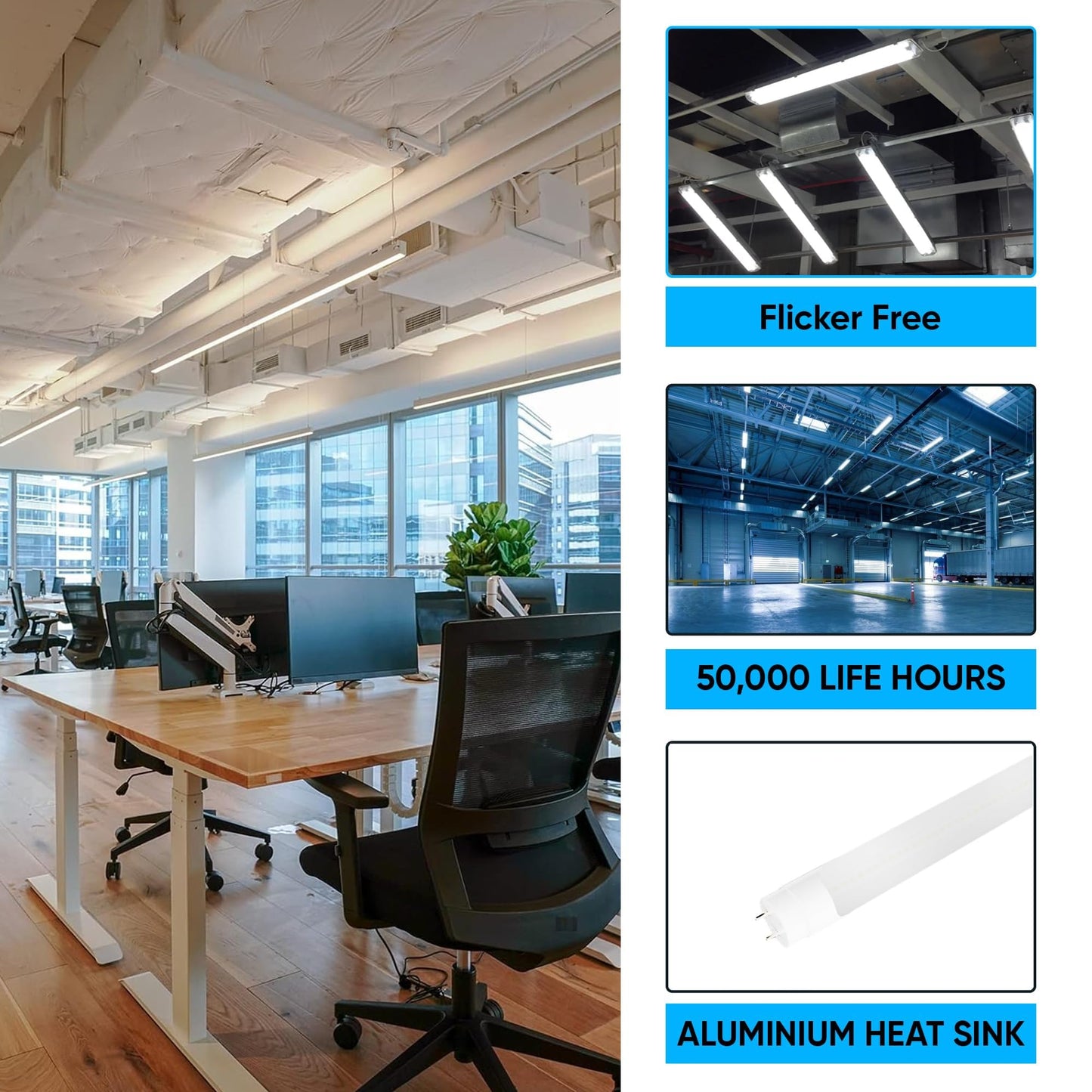 LEDMyplace 20W 4Ft LED Tube Light Bulb, Double Ended Ballast Compatible, Frosted Lens, 5000K Daylight White, 60W Replacement, for Office, Warehouse