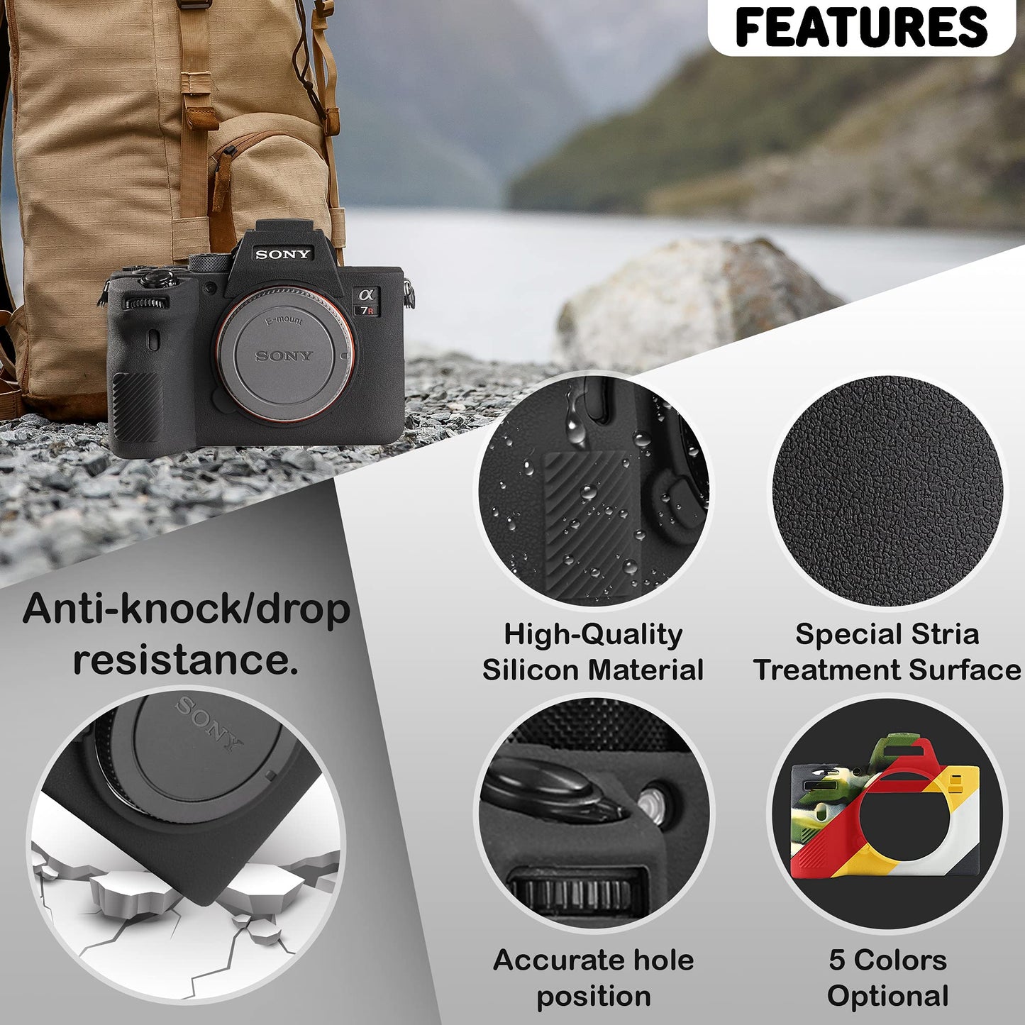 STSEETOP Camera Case for Sony A7RIV A7R4 - Protective Silicone DSLR Skin Cover, Detachable Cage, Shockproof, Dustproof (Black)