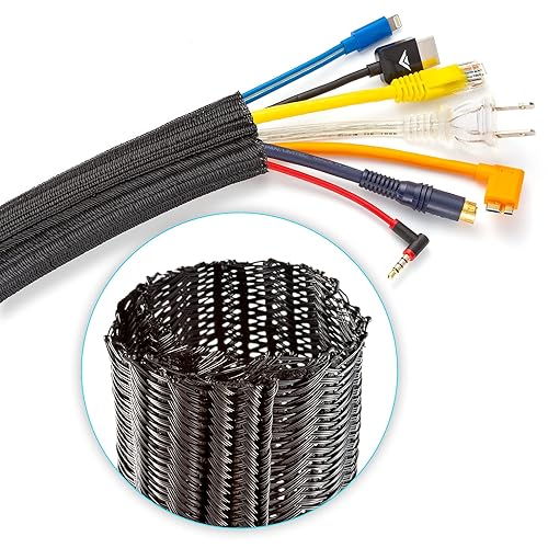 Cable Management Wire Loom 30ft -1 inch, Cable Sleeve Split Tubing, Cord Covers for Wires on Floor, Cord Protectors from Pets Chewing Cables, Black