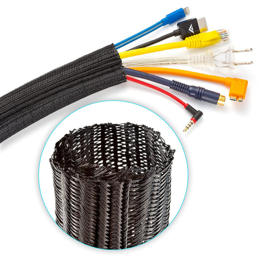 Cable Management Wire Loom 30ft -1 inch, Cable Sleeve Split Tubing, Cord Covers for Wires on Floor, Cord Protectors from Pets Chewing Cables, Black
