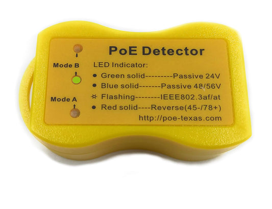 PoE Detector for IEEE 802.3 or Passive PoE - Quickly Identify Power Over Ethernet; Display Indicates Passive or 802.3af/at; 24v, 48v, or 56v; and Mode