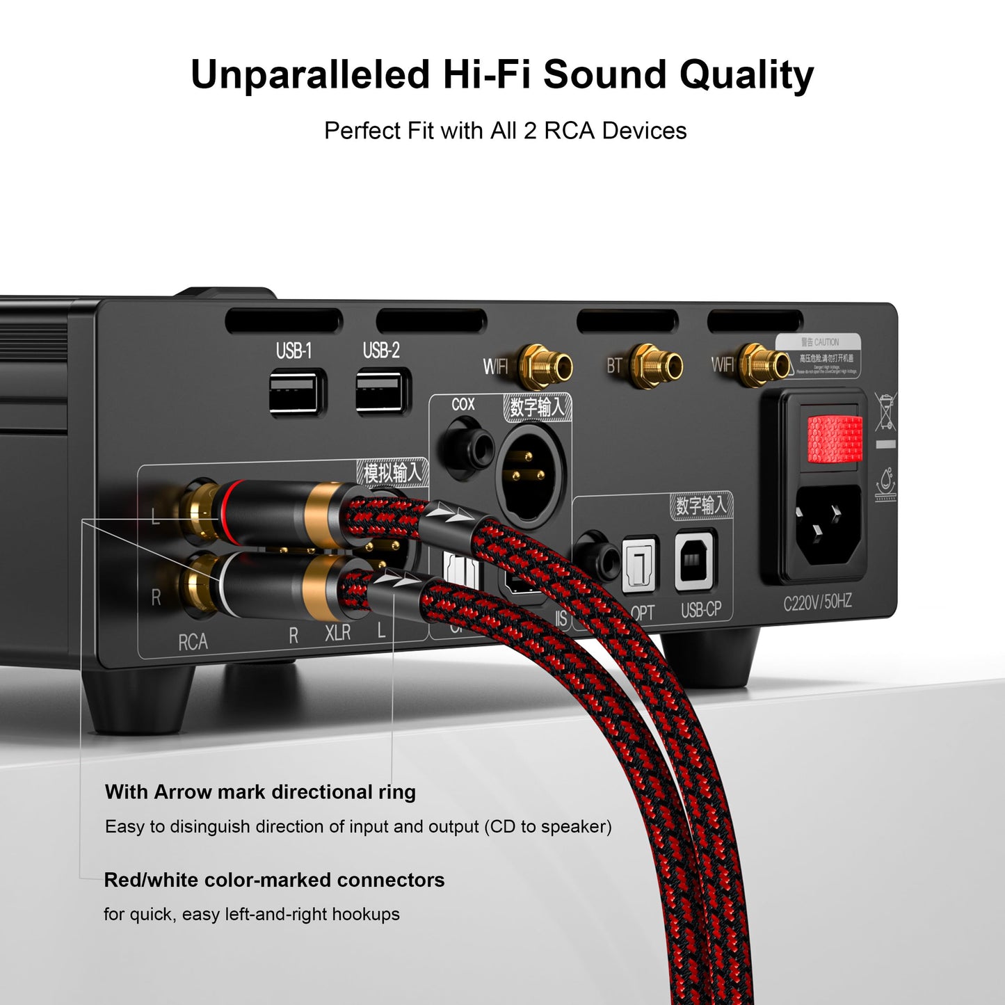 Primeda Audiophiles RCA/Phono Cable 2 RCA Male to 2 RCA Male HiFi System Interconnect Cable Braided for Home Cinema Subwoofer Amplifiers Blu-ray