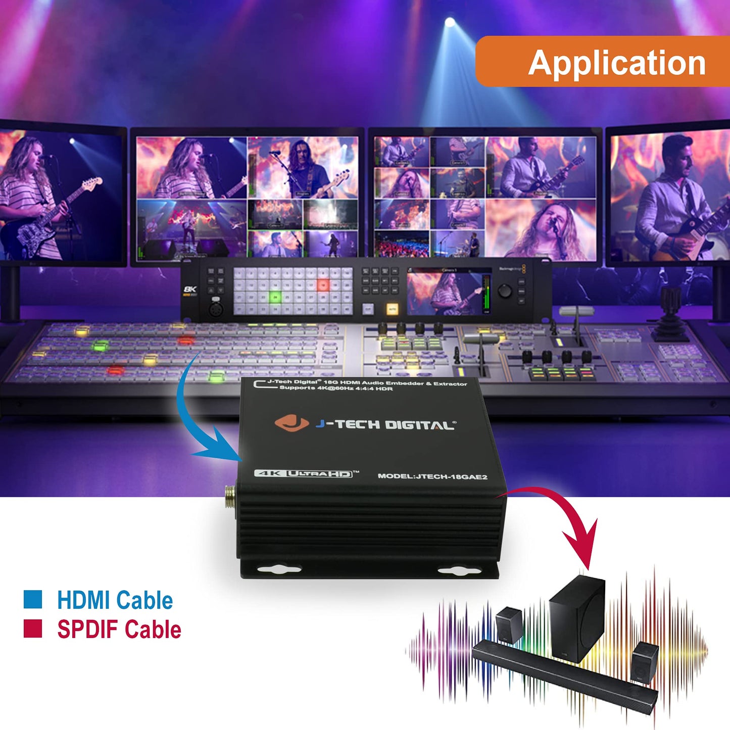 J-Tech Digital 4K 60HZ HDMI Audio Extractor with HDMI Audio Embedder Optical SPDIF + 3.5MM Output Supports 18Gpbs Bandwidth, HDCP 2.2, Dolby