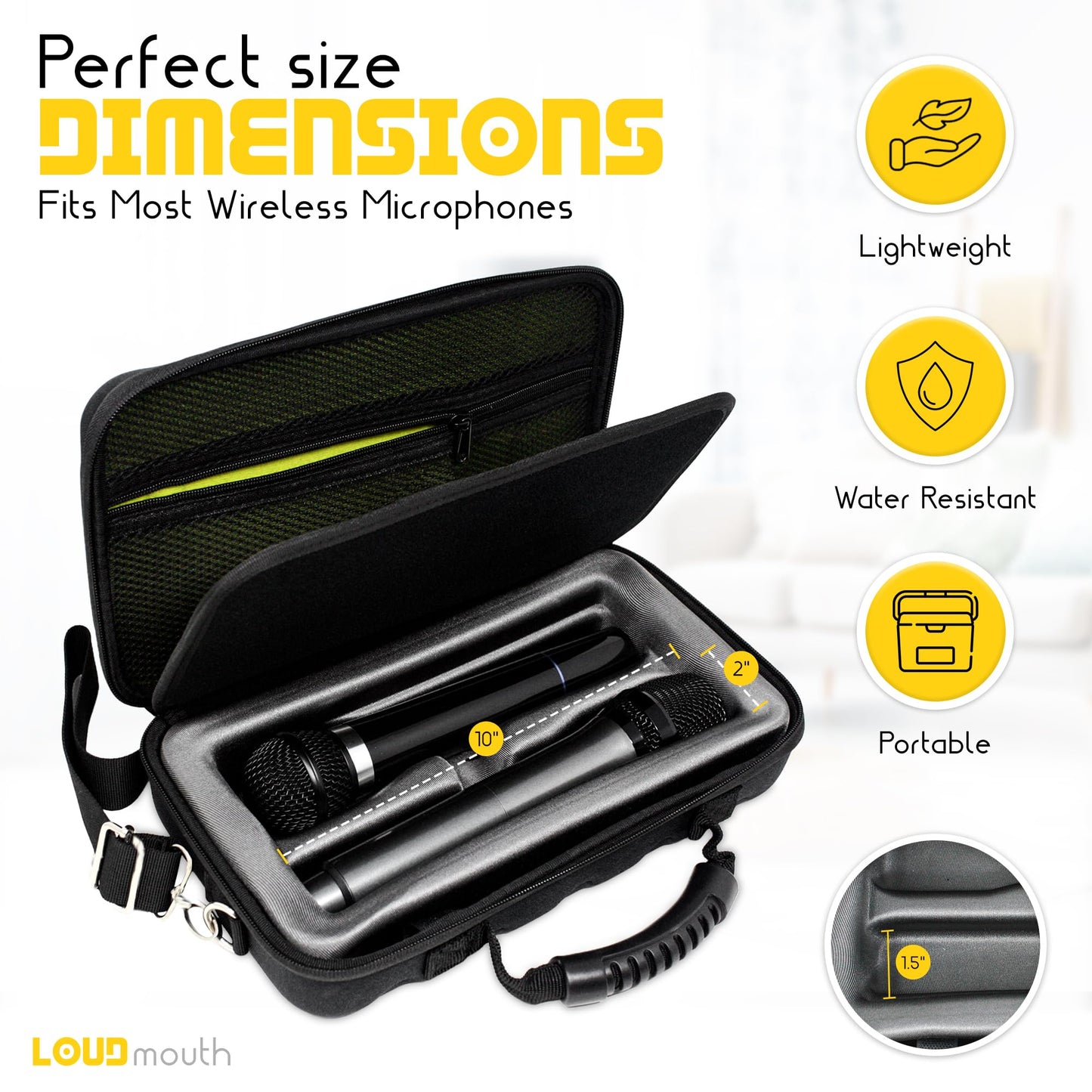 LOUDmouth Dual Wireless Microphone Case | Hard Shell Travel EVA Storage Box for Two Wireless Mics | Hardshell Carrying Case | CASE ONLY | 12.5" x 7" x