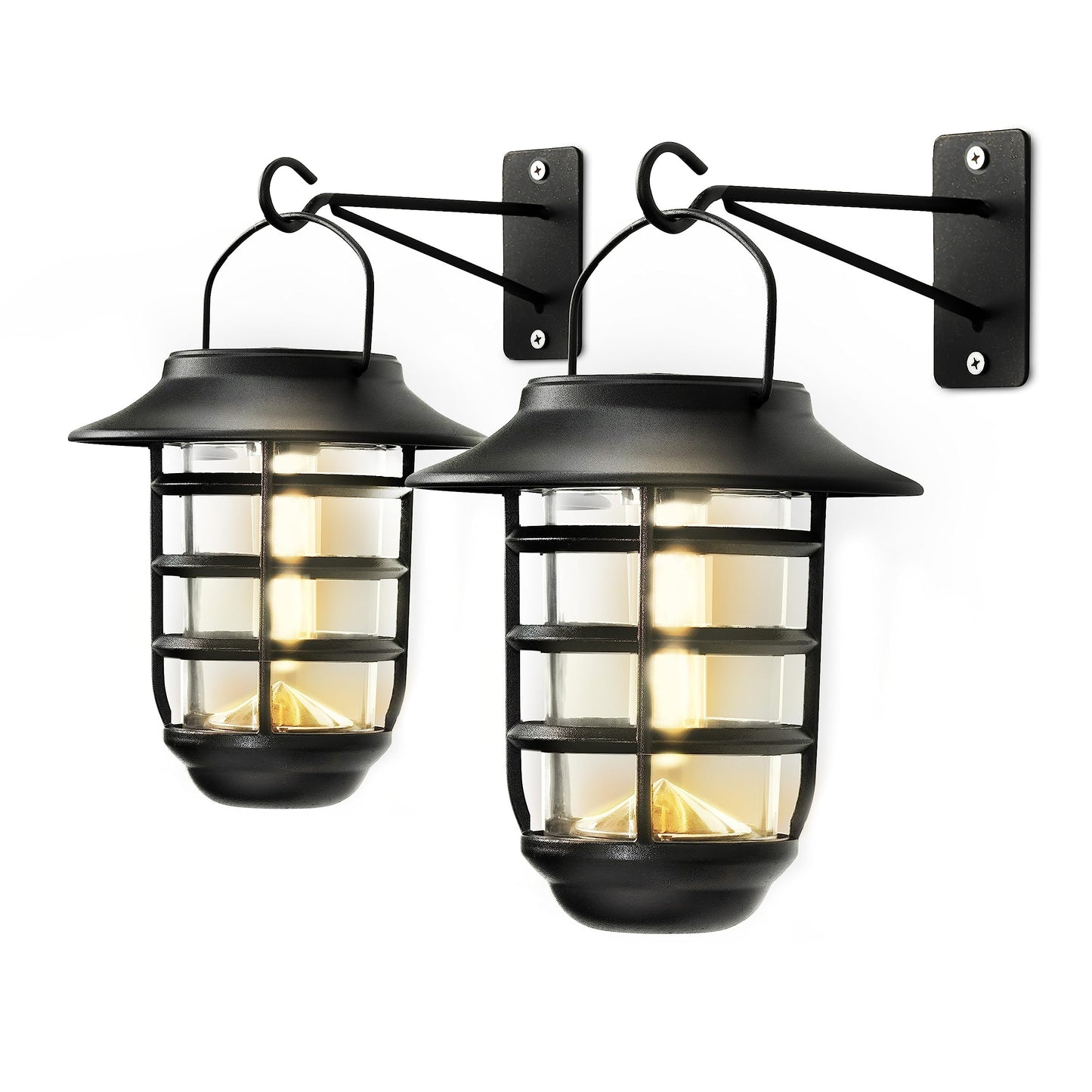 Home Zone Security 2 Packs Solar Wall Hanging Lights Outdoor 3000K Warm Up to 8 Hours Light Dawn Motion Sensor Auto, IP65 Waterproof, No Wiring