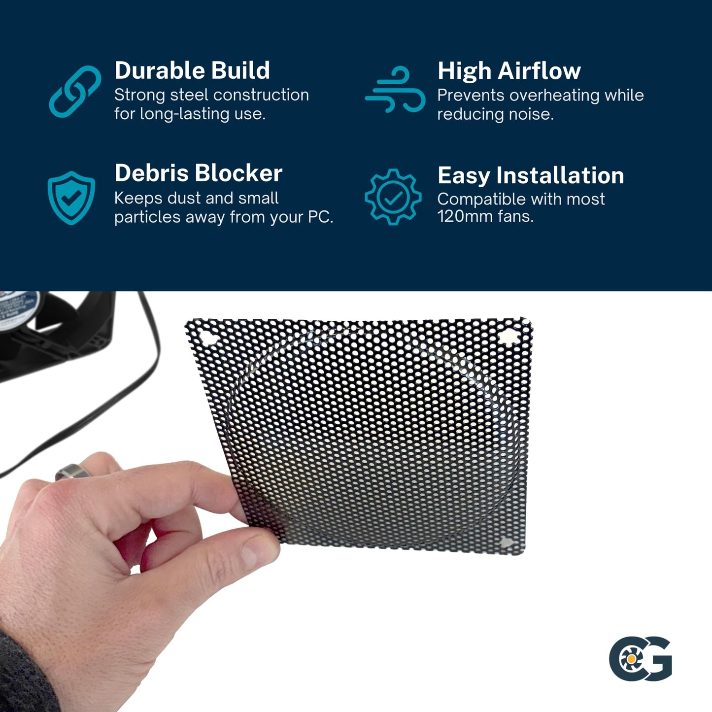 OKGEAR 120mm Black Steel Mesh Filter Grill w/1.1mm Diameter Hole