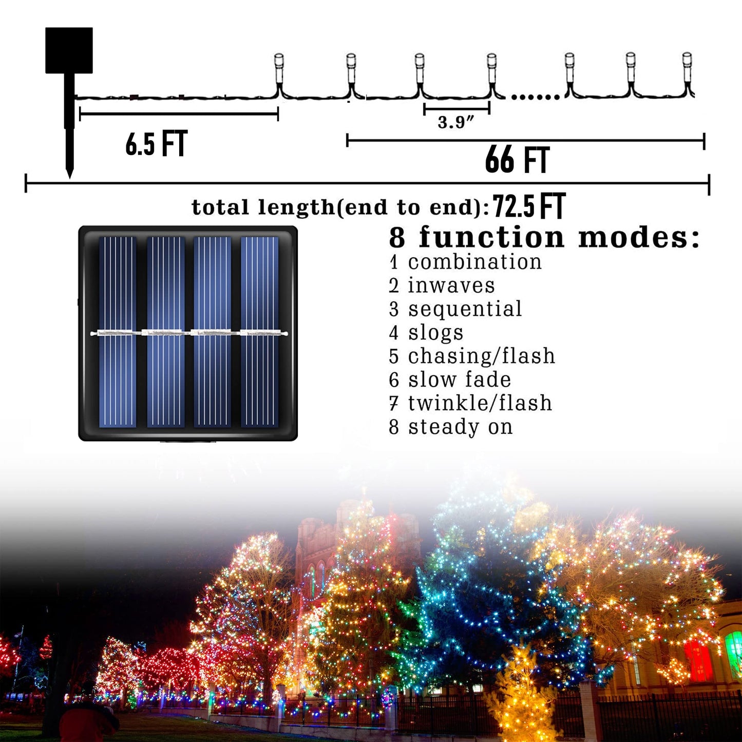 Dazzle Bright 2 Pack Total 400LED 132FT Red Christmas Solar String Outdoor Lights, Solar Powered with 8 Modes Waterproof Fairy Lights for Bedroom