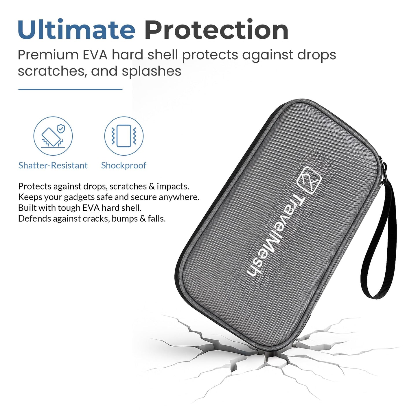 TravelMesh Travel Cable Organizer Bag - Waterproof Electronics Accessories Case for Cords, Chargers, and Tech Gear - Grey