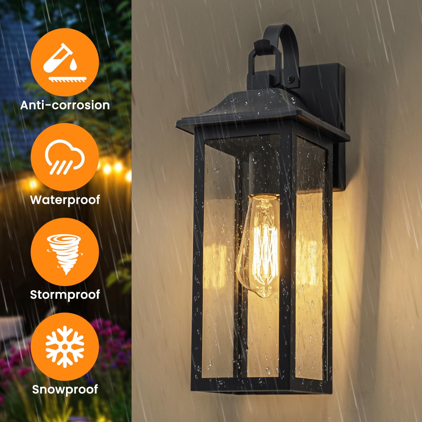 RVsmattly 17inch Outdoor Wall Light Fixture, Matte Black Porch Lights Outdoor,Waterproof Exterior Wall Lantren with Clear Seeded Glass Shade,Outside