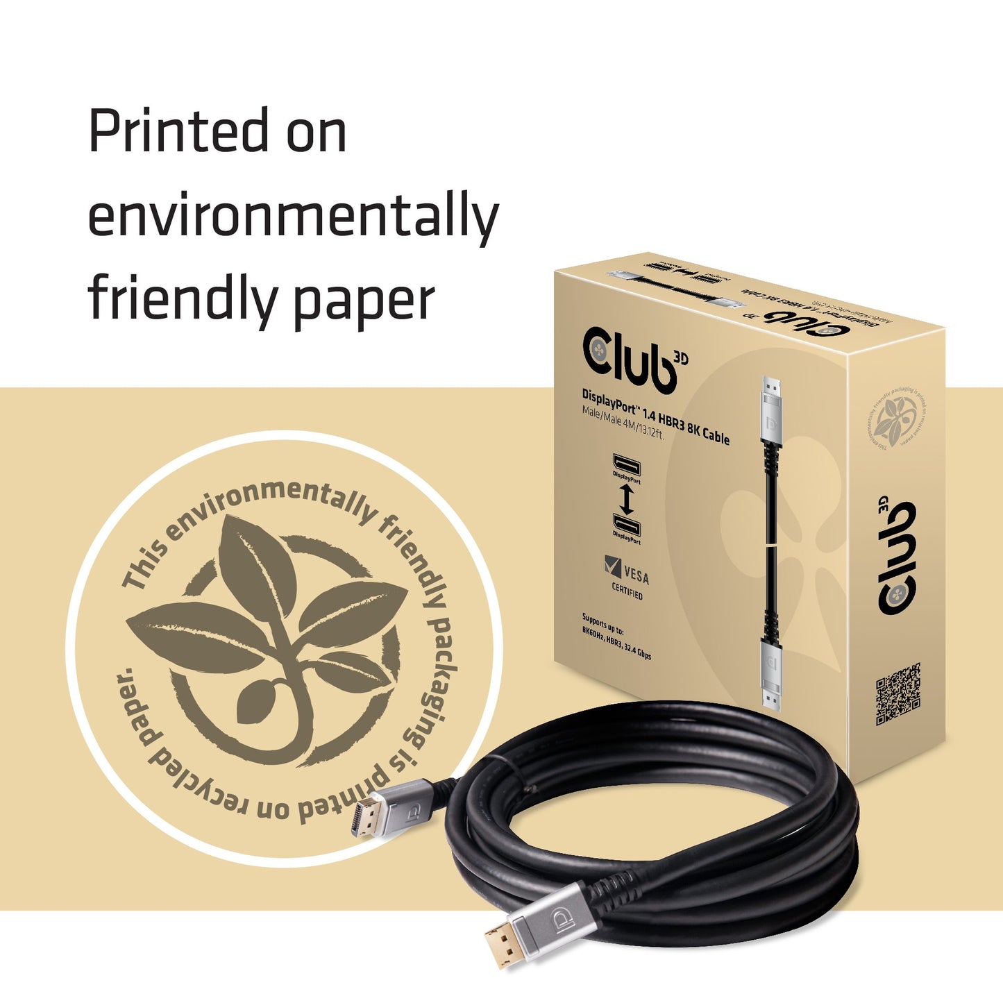Club3D CAC-1069 VESA Certified DisplayPort to DisplayPort 1.4/Hbr3 M/M Cable DP 1.4 8K 60Hz 4m- 13,12ft