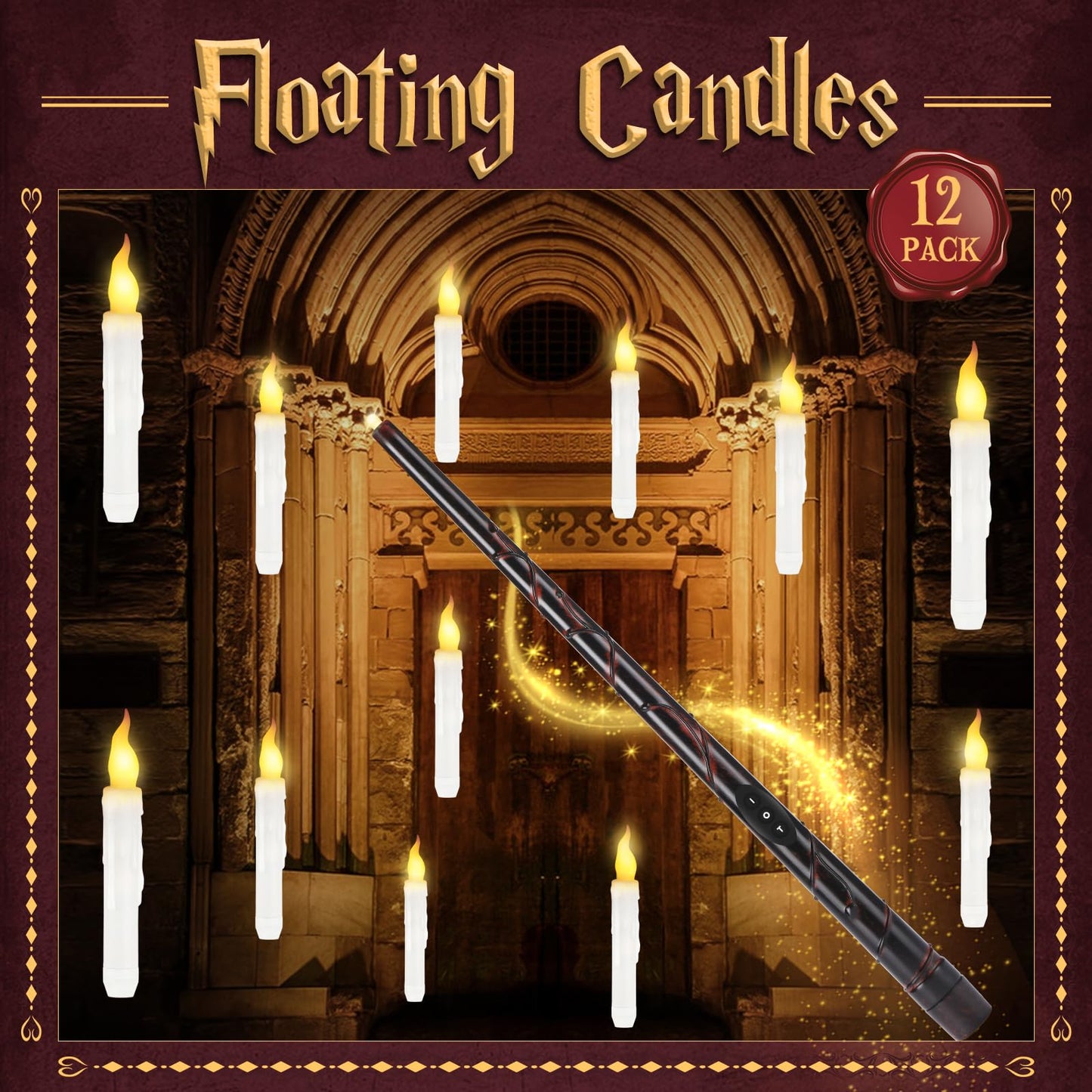 VEUIEIZT Halloween Decorations,Floating Candles with Magic Wand Remote Control-Battery Operated Flickering Flameless Candles for Halloween Decor