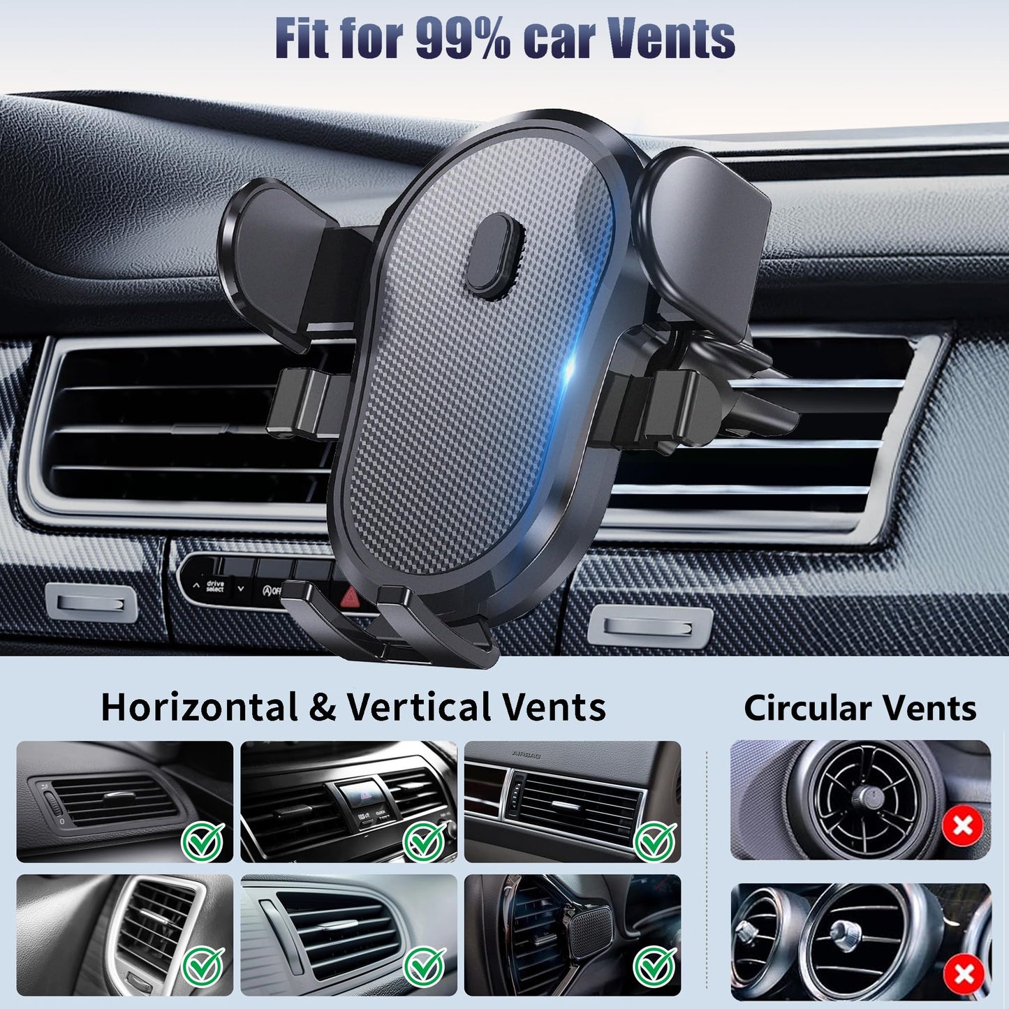 Poboko Universal Car Vent Phone Mount, Hands-Free Air Vent Holder for iPhone and Other Smartphones, Upgraded Clip