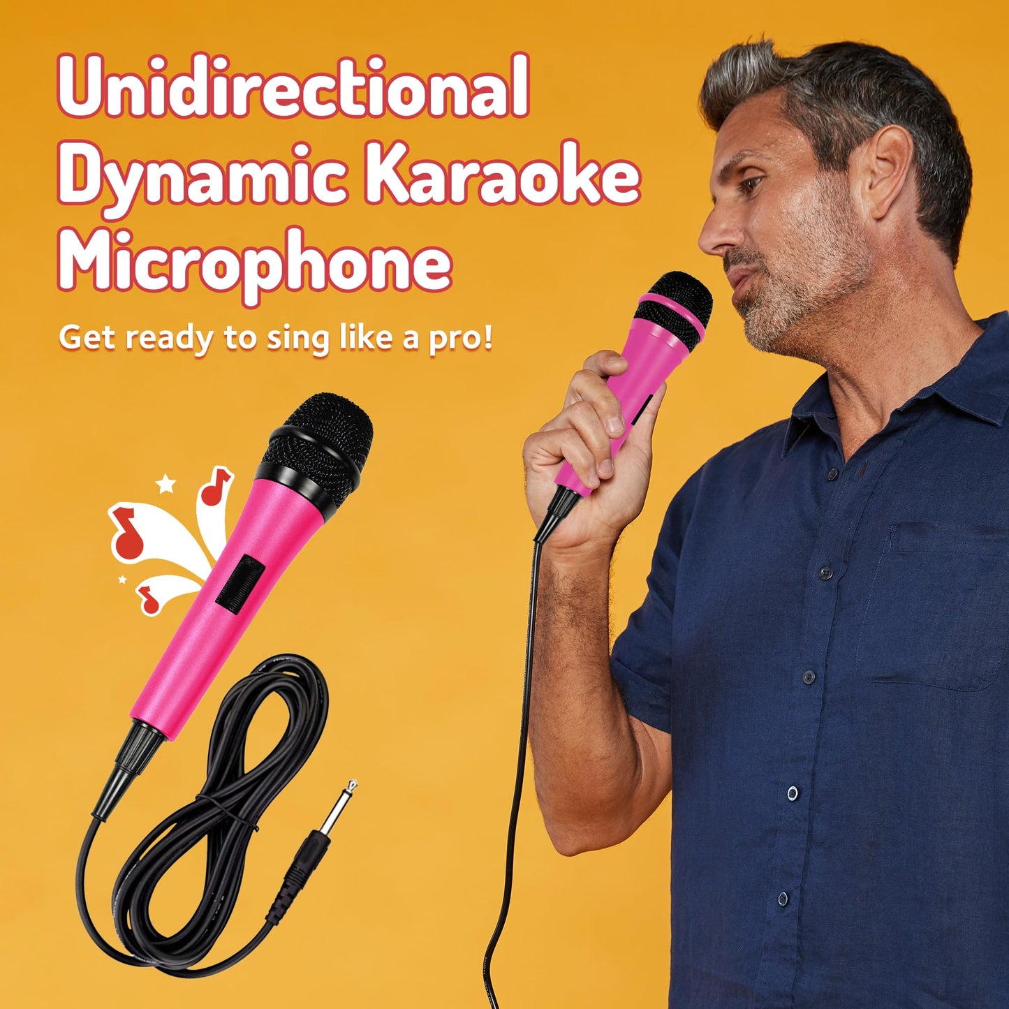 Singing Machine Wired Microphone for Karaoke, (Pink) - Unidirectional Dynamic Vocal Microphone - Plug-In Microphone for Karaoke Machine, AMP, &