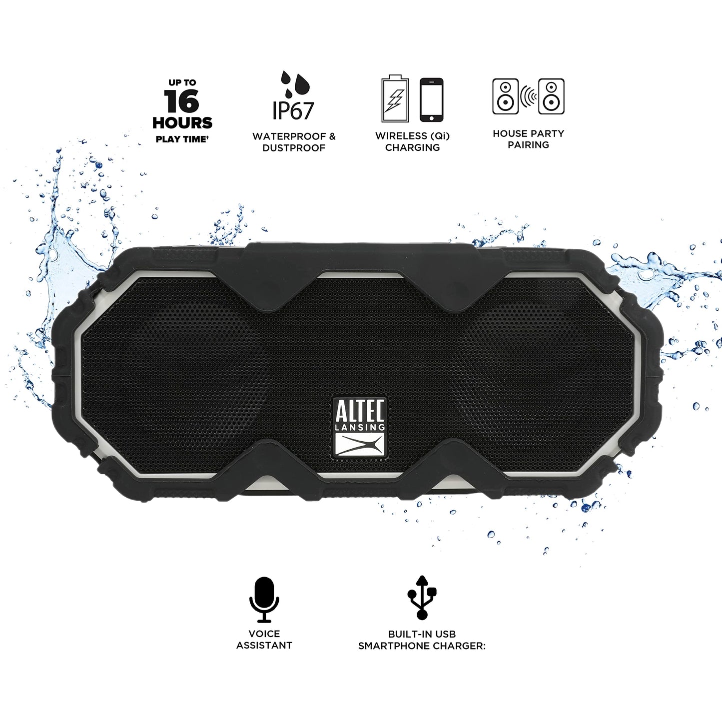 Altec Lansing Mini LifeJacket Jolt Bluetooth Speaker with Qi, Wireless, Waterproof, Portable, Speakers, Loud Volume, Strong Bass, Rich Stereo System