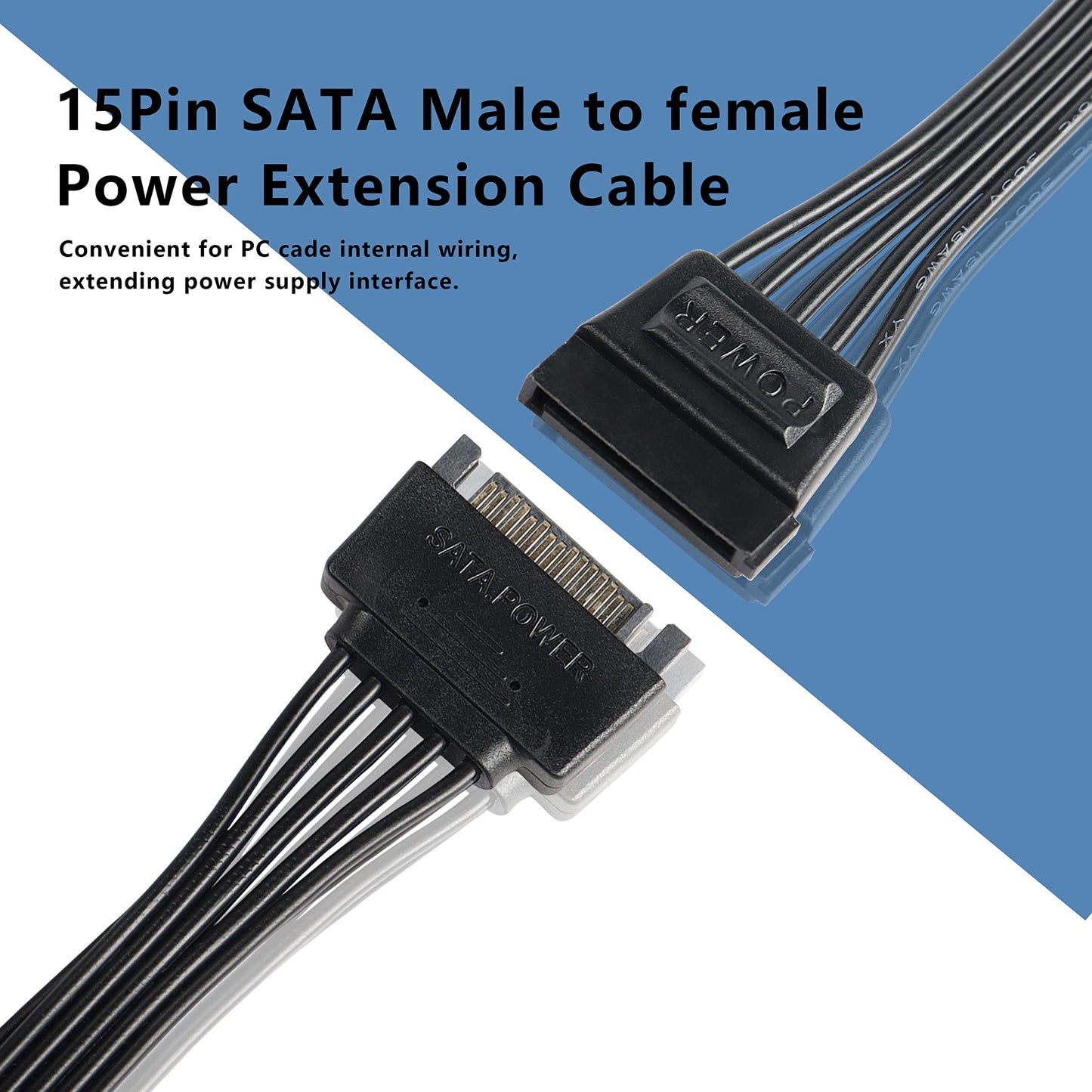 XMSJSIY SATA Power Y Splitter Cable Adapter Connector 15 Pin SATA Male to Dual Female Hard Drive HDD SSD Extension Power Cable-22cm/8.6inch