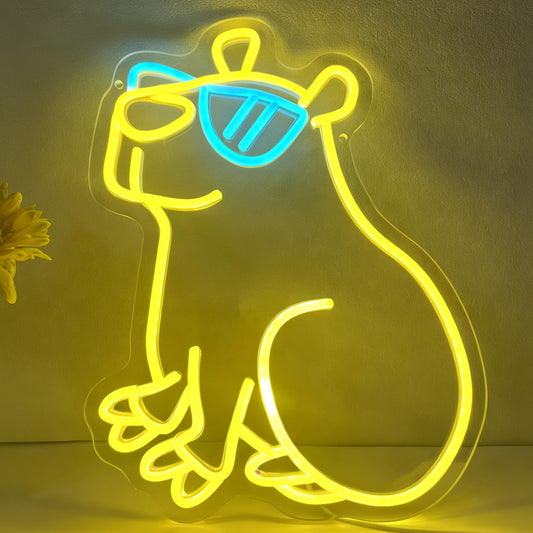 Capybara Neon Sign, Cute Dimmable Led Neon Night Lights Up Animal Capybara Decor for Bedroom Living Room Man Cave Home Bar Wall Decoration, Birthday