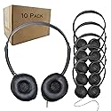 Soundnetic SN313 Bulk Classroom Headphones 10 Pack - Over The Head Stereo Headphones with Leatherette Earpads, Black - Ideal for Schools