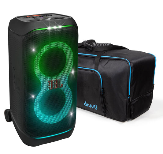 JBL PartyBox Stage 320 Portable Bluetooth Speaker Bundle with divvi! Protective Transport Bag