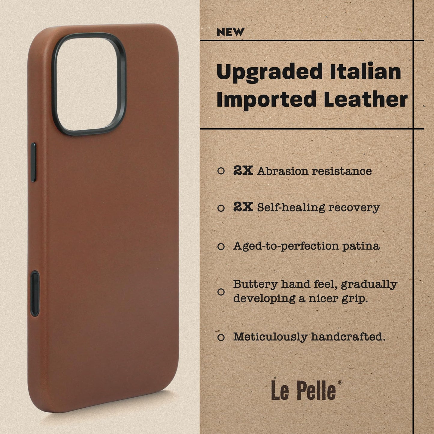 Le Pelle - Handcrafted Premium Italian Leather Case for iPhone 16 Pro - [Built-in Camera Control] - Compatible with Magsafe - Two-Tone Effect