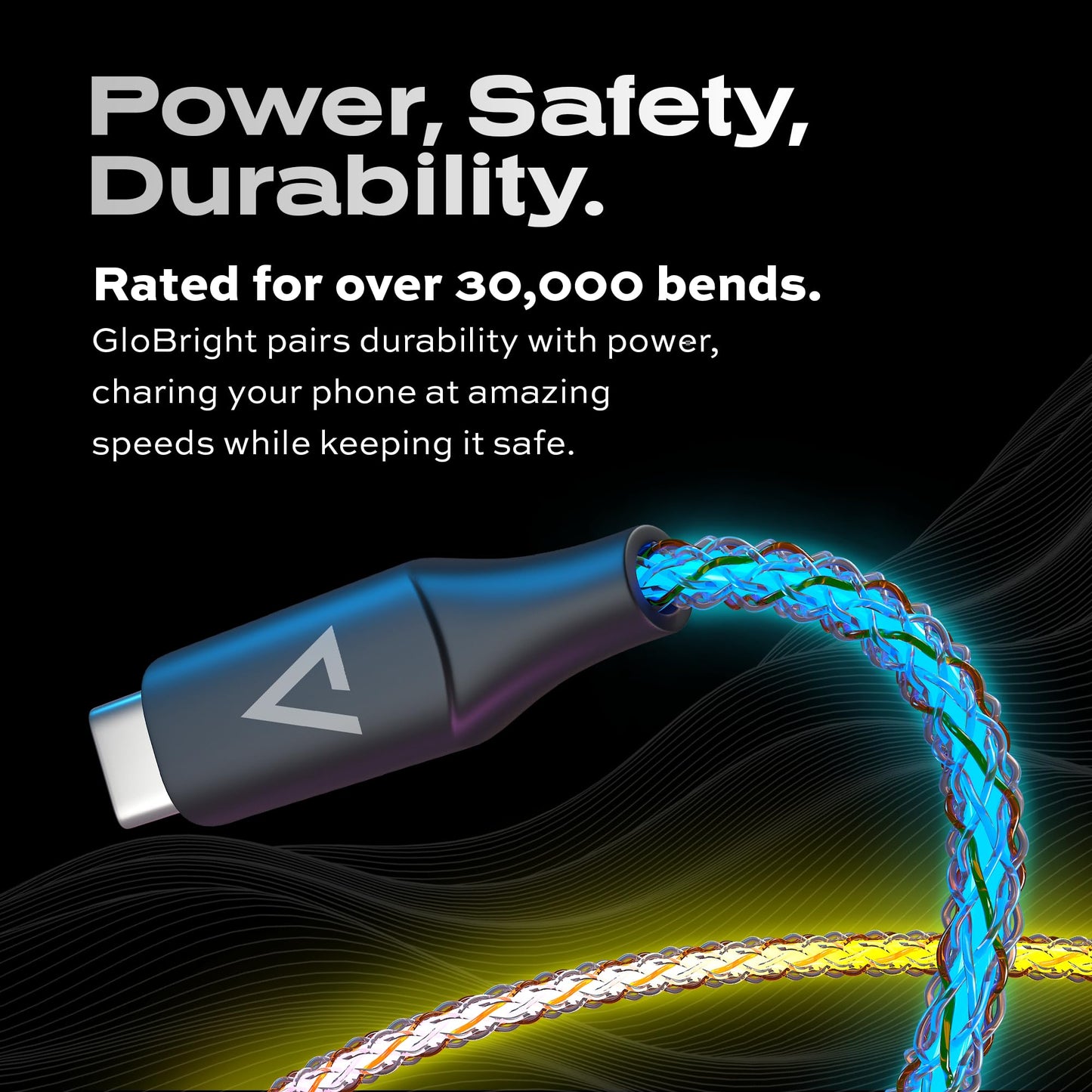 Statik Light Up Charger Cable - GloBright Braided LED Charging Cable, Glowing Super Fast Charging 100W Light Up Cable, Data Transfer, Lighted Phone