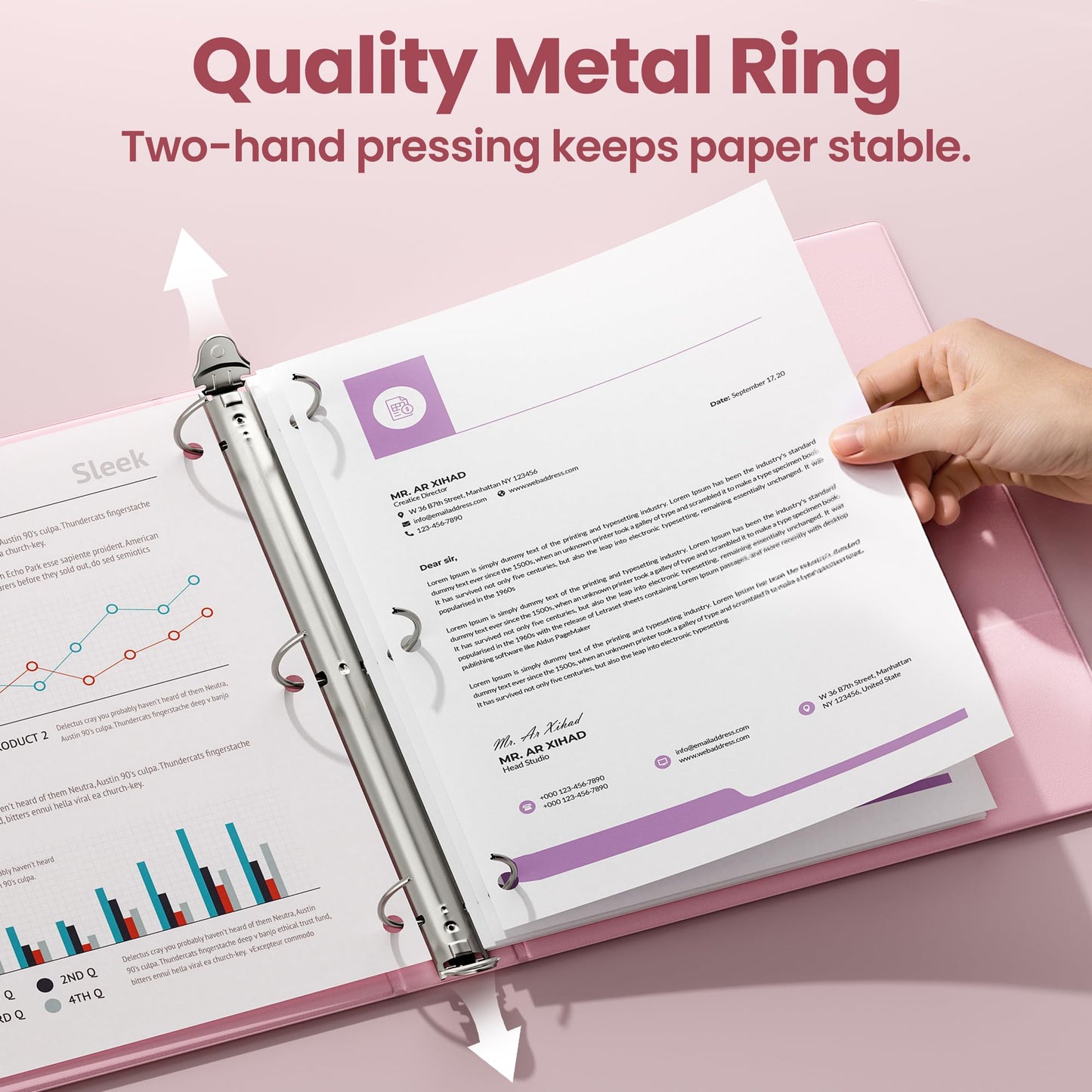 SUNEE 3 Ring Binder 1 Inch Pink 1 Pack, Holds 175 Sheets of Letter Paper, Clear View 1" Three Ring PVC-Free (Fit 8.5x11 Inches) for School or Office