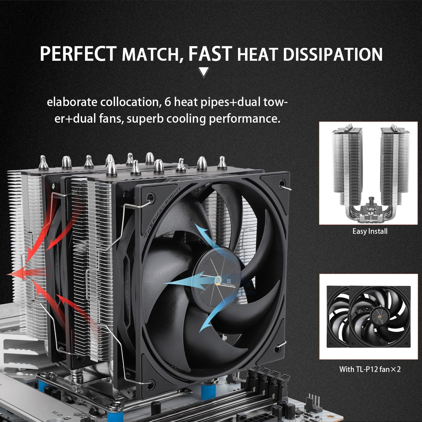 Thermalright Peerless Assassin 120 SE V3 CPU Cooler, 6-heatpipe AGHP Technology, Dual 120mm PWM Fans, 2000 RPM Speed, PA120SE 3rd Generation