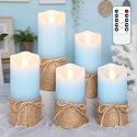 Crystal Club Blue Flameless Candles, Set of 5 Battery Operated LED Pillar Candles with Timer, Real Wax Candle Set with Remote for Home Bedroom Décor