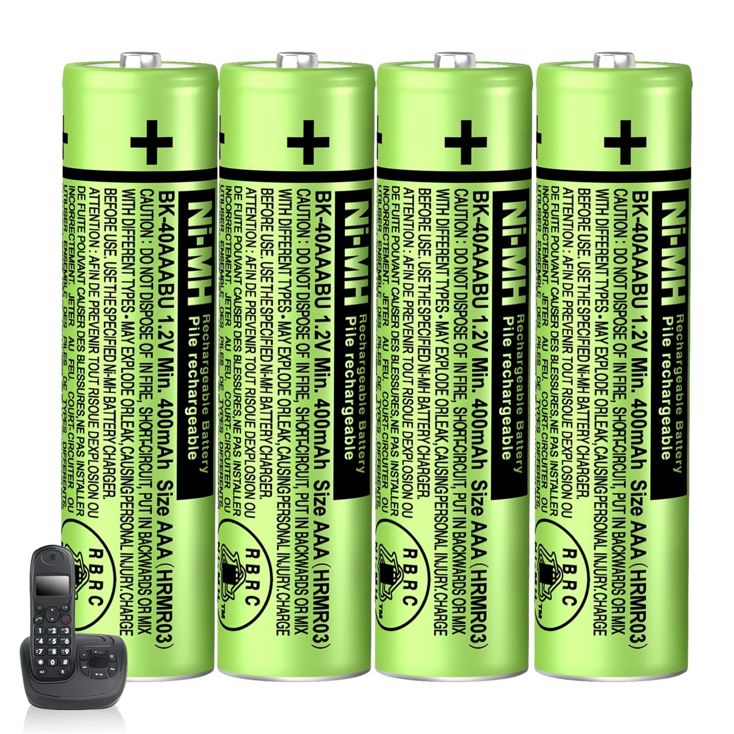BENNTOP BK-40AAABU NIMH AAA Rechargeable Batteries 1.2V 400mah 4-Pack NIMH AAA Battery for Panasonic Cordless Phones, Remote Controls, Electronics