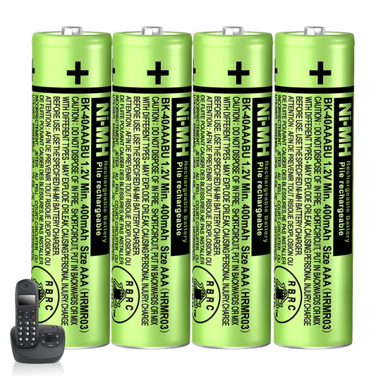 BENNTOP BK-40AAABU NIMH AAA Rechargeable Batteries 1.2V 400mah 4-Pack NIMH AAA Battery for Panasonic Cordless Phones, Remote Controls, Electronics