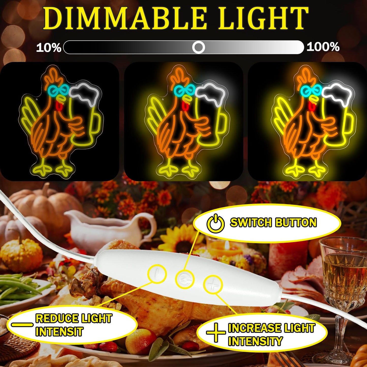 Taaneyo Beer Cock Neon Sign Funny Rooster Neon Light for Wall Decor Man Cave, Dimmable Beer Chicken for Bar Pub Club, Birthday Christmas Thanksgiving