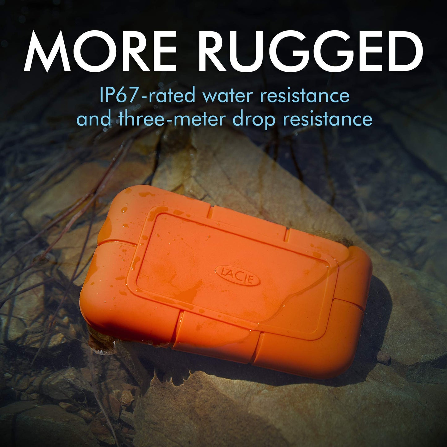 LaCie Rugged SSD 500GB Solid State Drive - USB-C USB 3.2 NVMe speeds up to 1050MB/s, IP67 Water Resistant, 3m Drop resistant, Encryption, 5-year