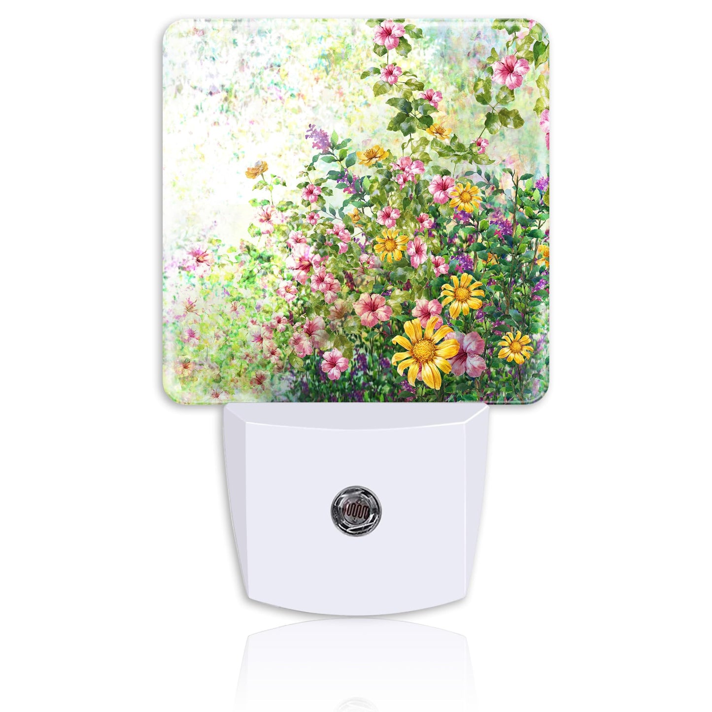 Spring Flowers Night Light Plug into Wall with Dusk to Dawn Sensor Abstract Garden Floral Energy Efficient LED Nightlight for Women Girls Boys Room