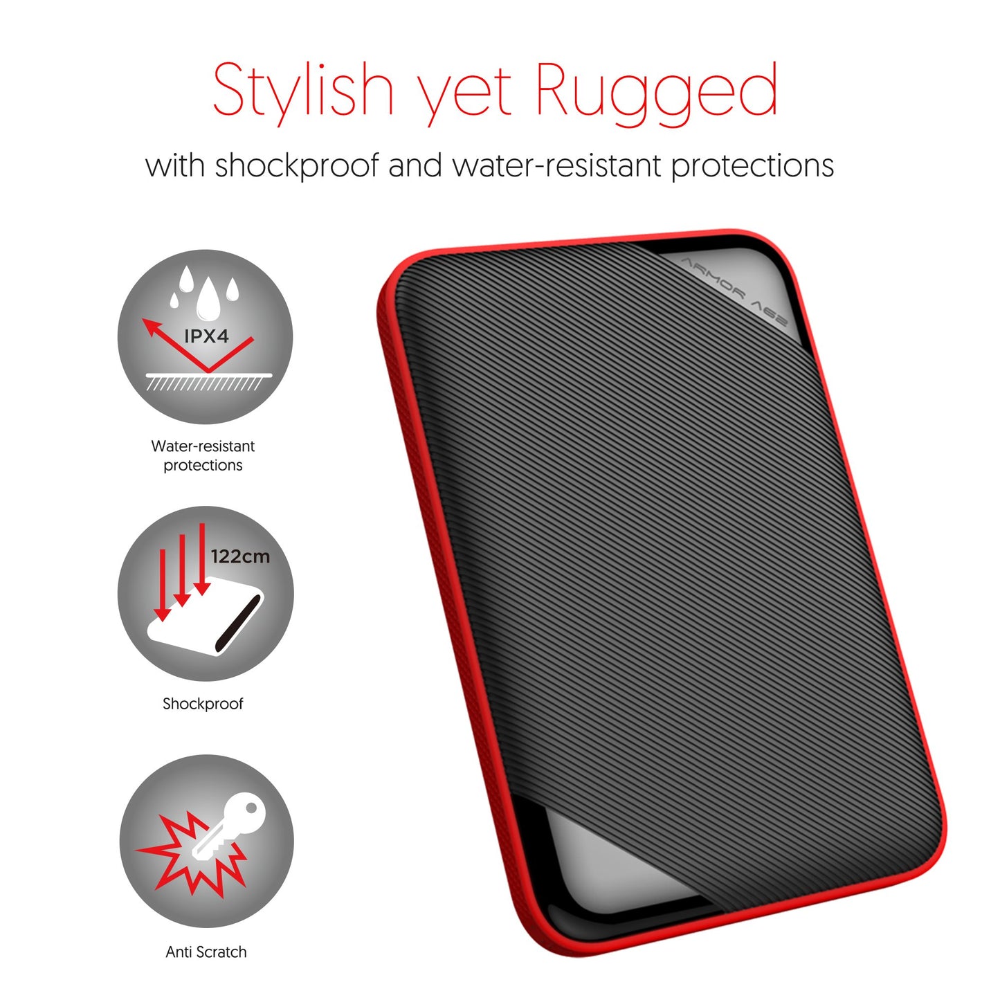 Silicon Power 2TB Rugged Armor A62S Shockproof/ IPX4 Water-Resistant/Dustproof/Anti-Scratch USB 3.0 2.5" External Hard Drive