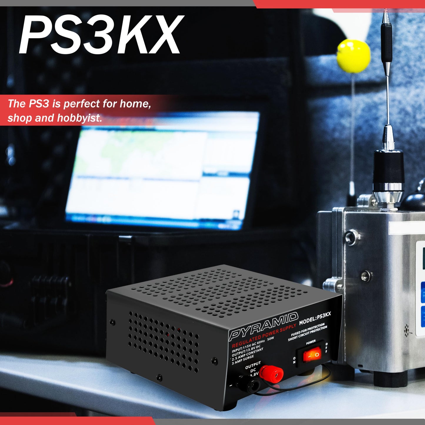 Pyramid Universal Compact Bench Power Supply - 2.5 Amp Linear Regulated Home Lab Benchtop AC-to-DC 12V Converter w/ 13.8 Volt DC 115V AC 50 Watt…