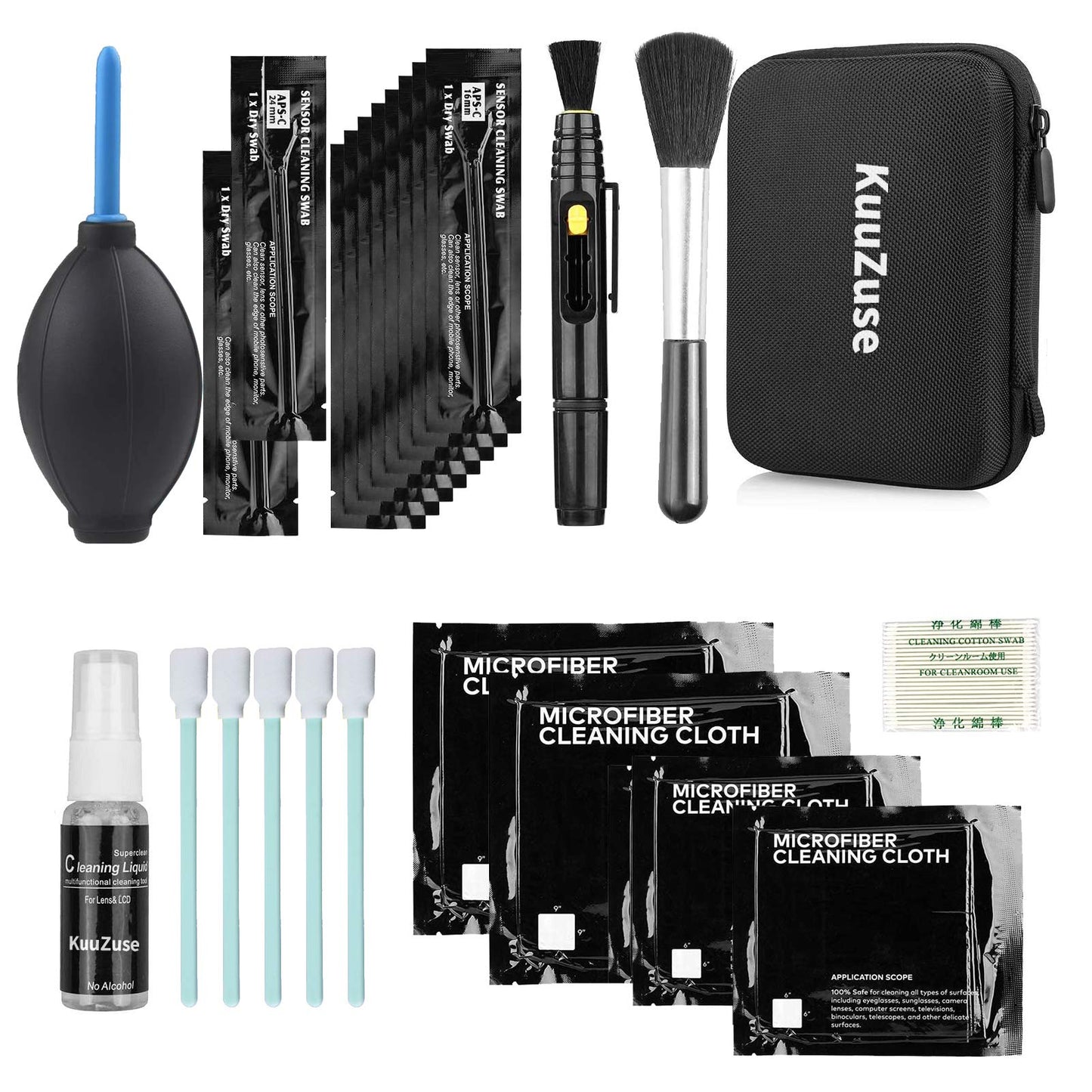 KuuZuse Professional DSLR Camera Cleaning Kit with APS-C Cleaning Swabs, Microfiber Cloths, Camera Cleaning Pen, for Camera Lens, Optical Lens