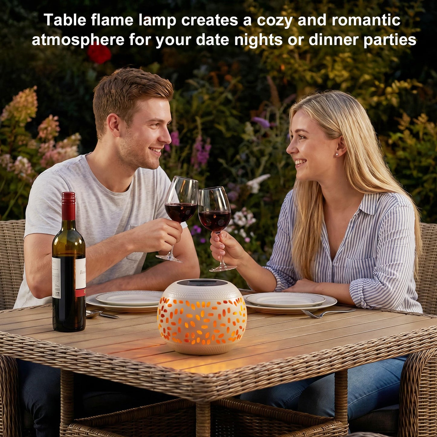 Solar Table Lantern Outdoor Waterproof- Dancing Flickering Flame Solar Powered LED Light,White Metal Desktop Decorative Lamp for Gifts for Women