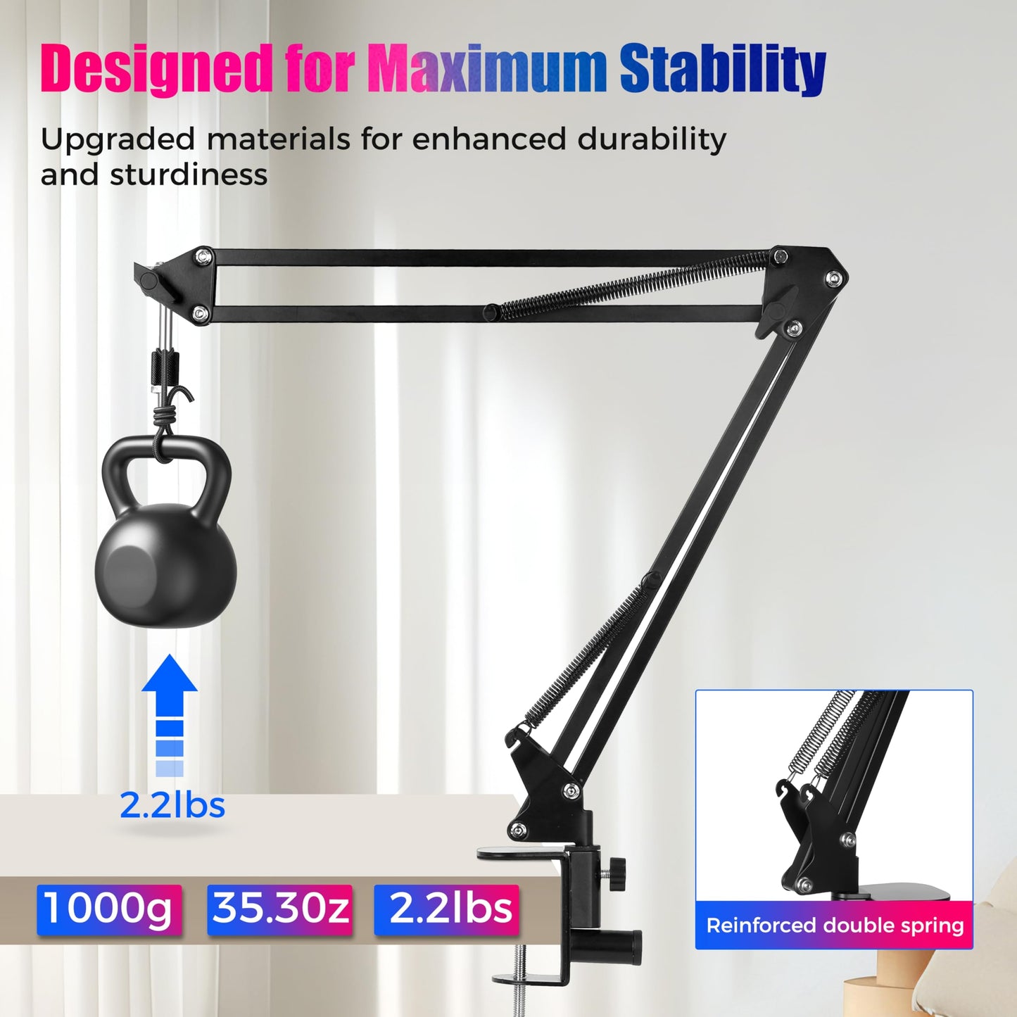 ellrkr 30" Magic Arm Holder w Clamp - Overhead Phone Mount for Desk, Smooth 360° 1/4" & 5/8" Thread Webcam Stand for Phone, Tablet, Webcam, Mic