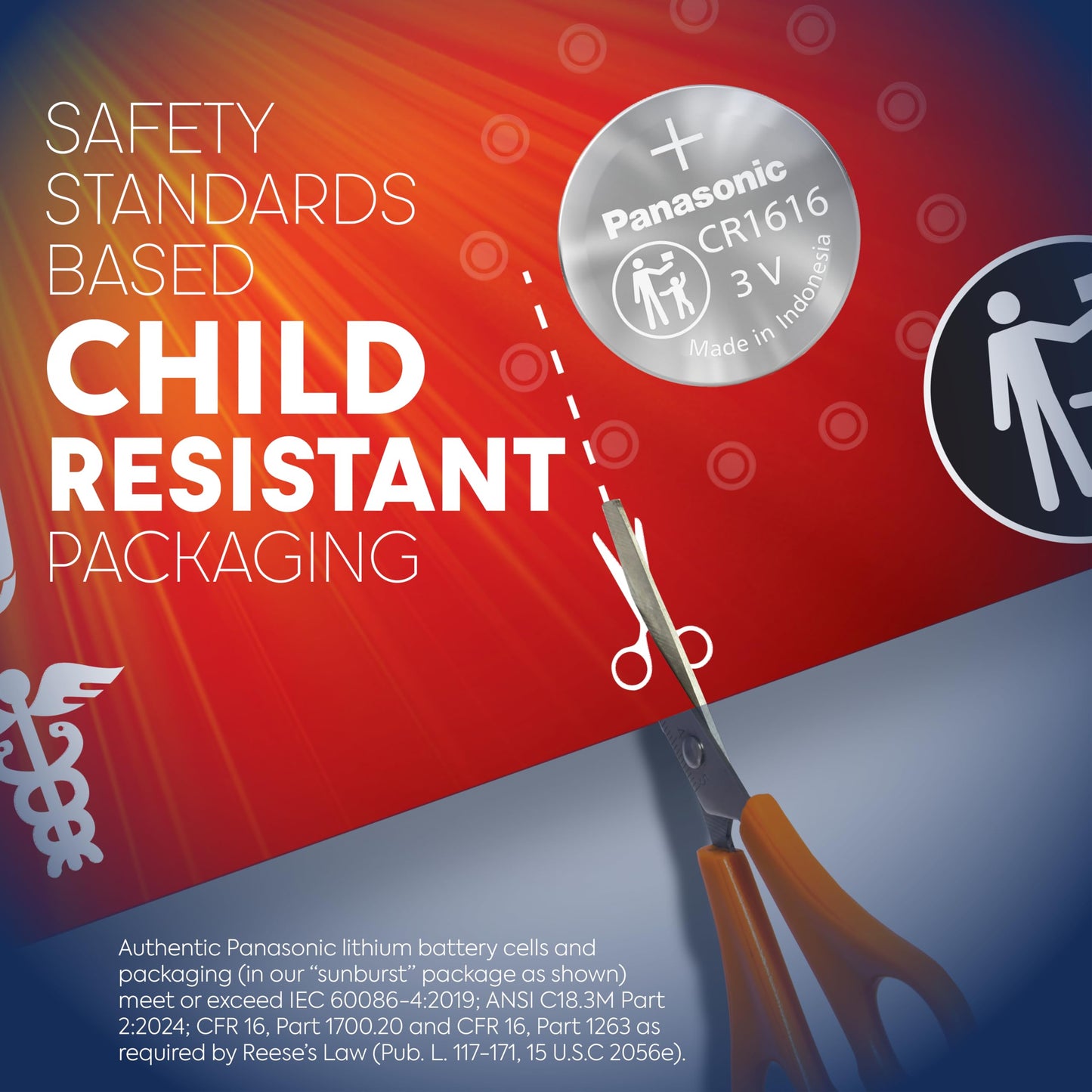 Panasonic CR1616 3.0 Volt Long Lasting Lithium Coin Cell Batteries in Child Resistant, Standards Based Packaging, 2-Battery Pack