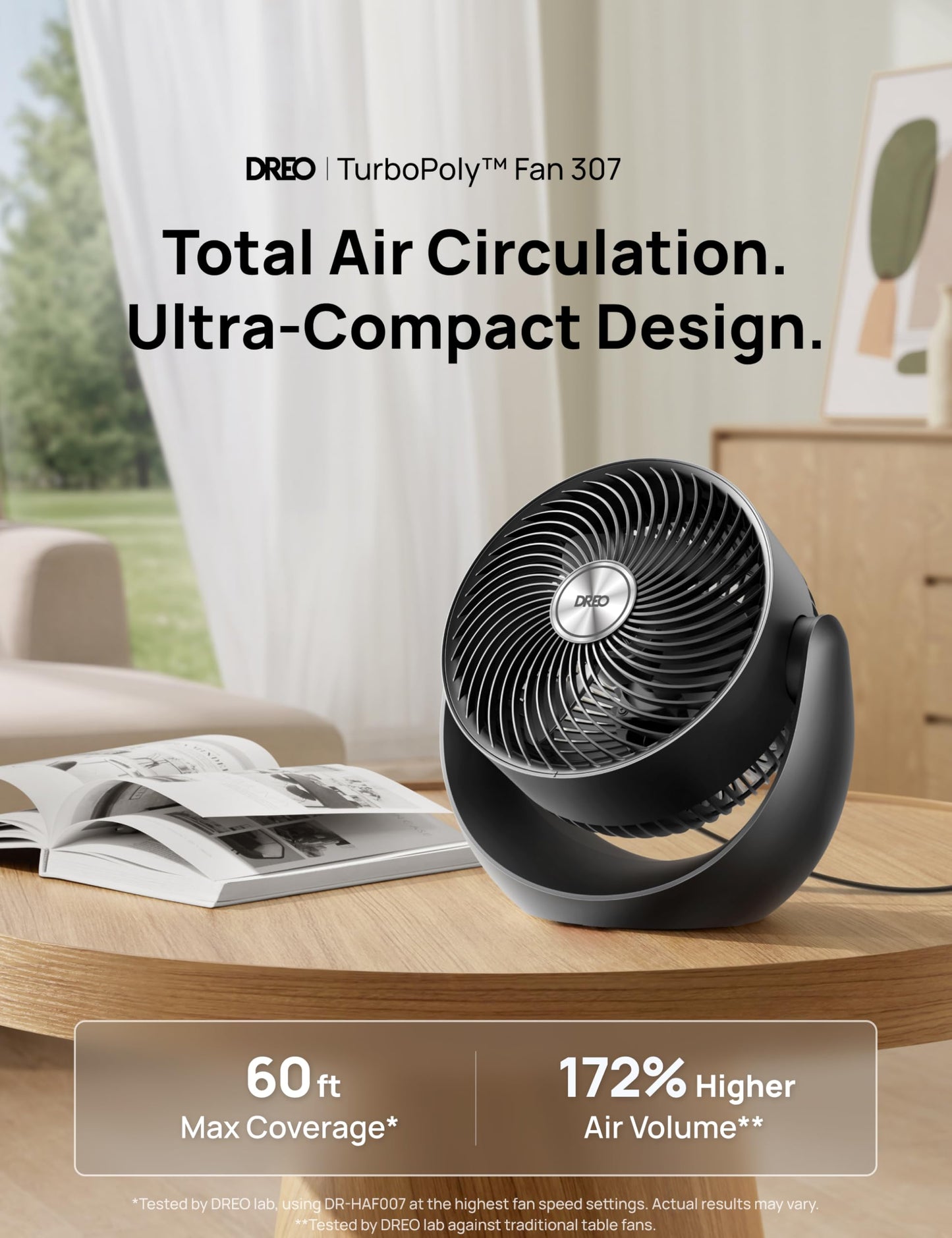 DREO Fan for Bedroom, Table Air Circulator for Whole Room, 11 Inch, 60ft Strong Airflow, 120° adjustable tilt, 20db Low Noise, Quiet, 3 Speeds, Desk