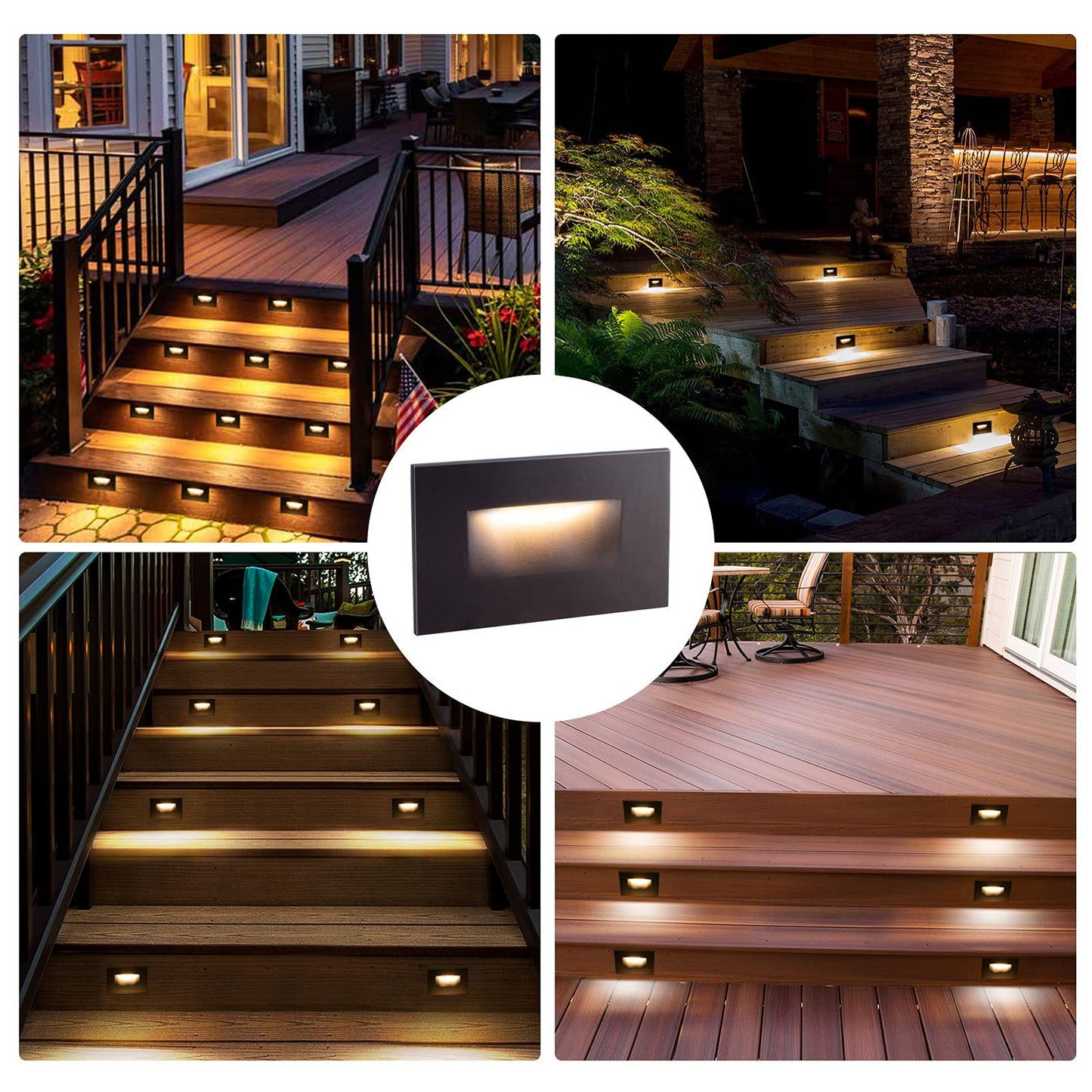 GUARANTLED Step Lights Outdoor 6 Pack Classic, 120V 3CCT Selectable Stair Lights Indoor, Waterproof LED Deck Decor Hardwired Dimmable, Brown Finish