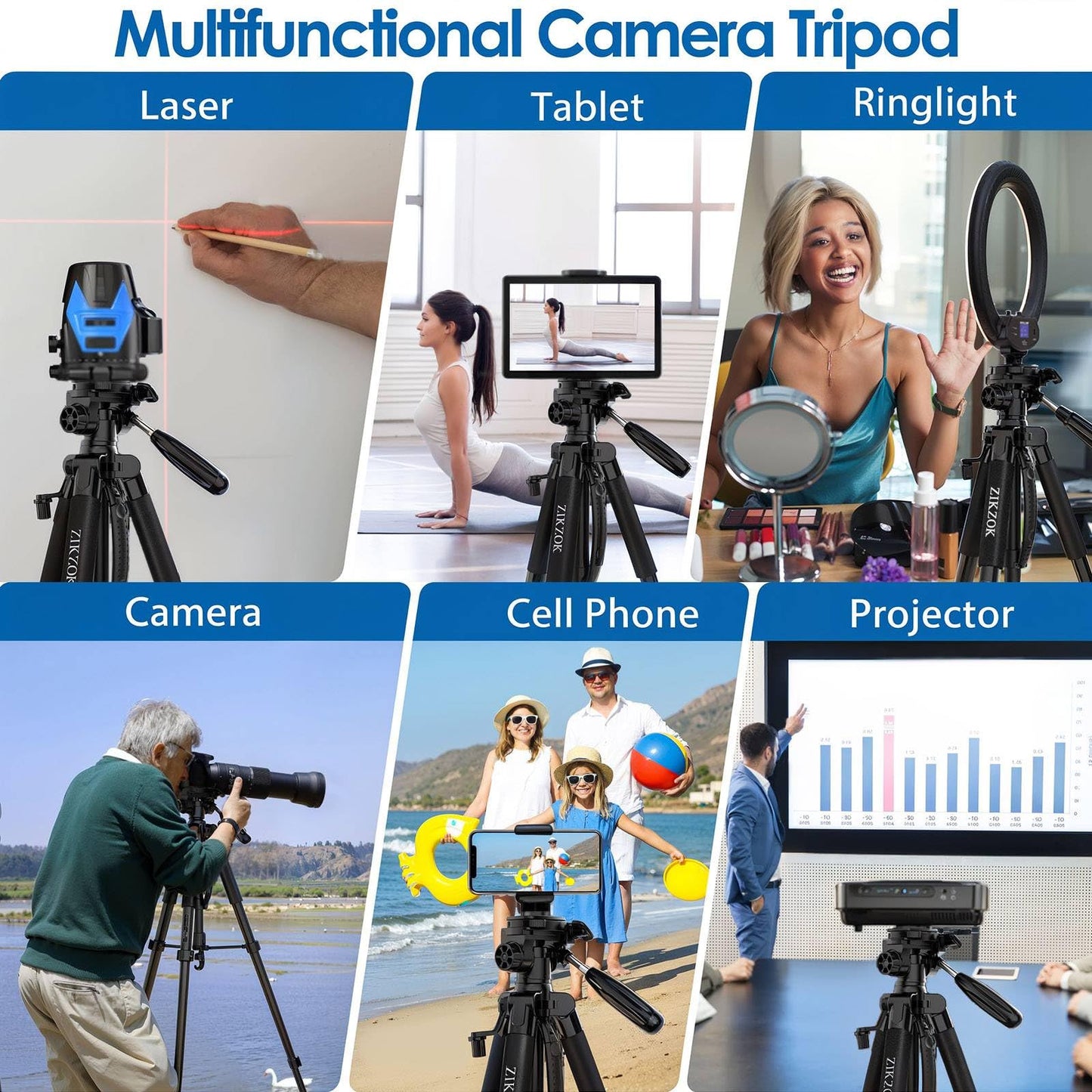 75" Camera Tripod, Aluminum Heavy Duty Camera Stand for ipad Phone, Travel Tripod with/Carry Bag/Phone Tablet Holder, Compatible with Canon Nikon Sony