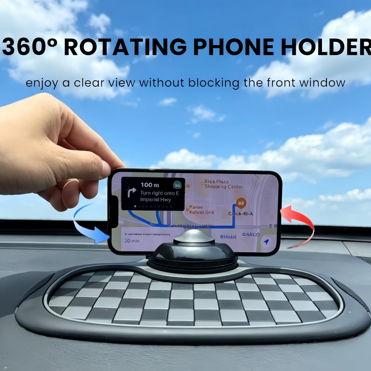 Vilhunase Multifunctional Car Anti-Slip Mat 360° Rotatable Phone Holder Hidden Temporary Parking Number Plate Anti-Slip and Storage Mat(Black-Gray